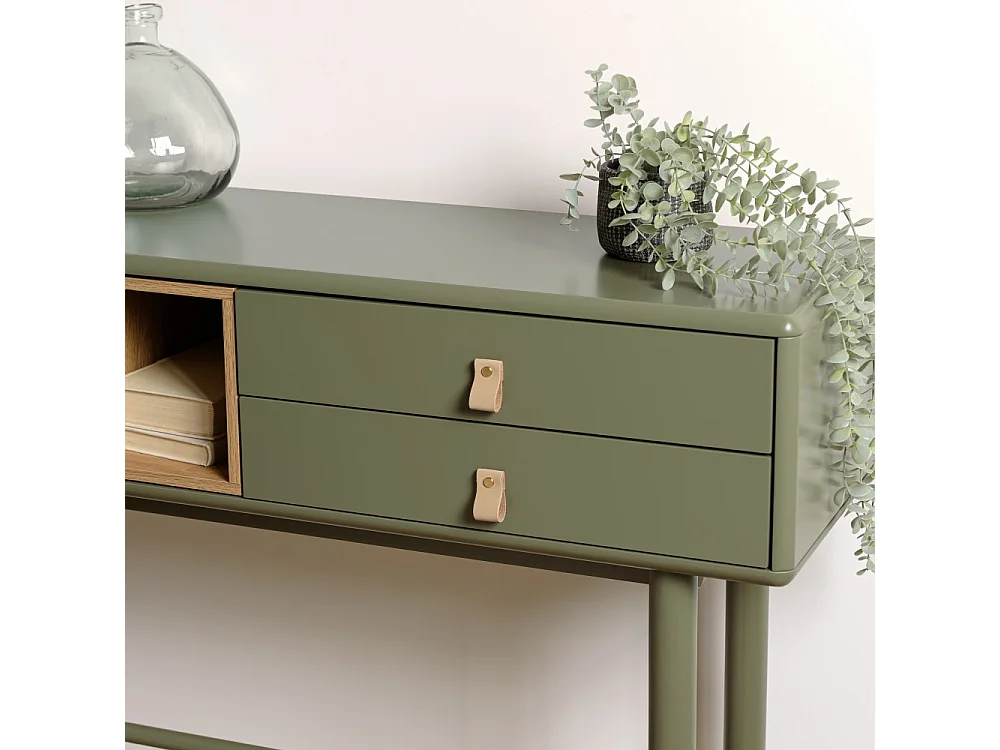 ETHAN - Console 3 tiroirs et 1 niche en bois naturel vert