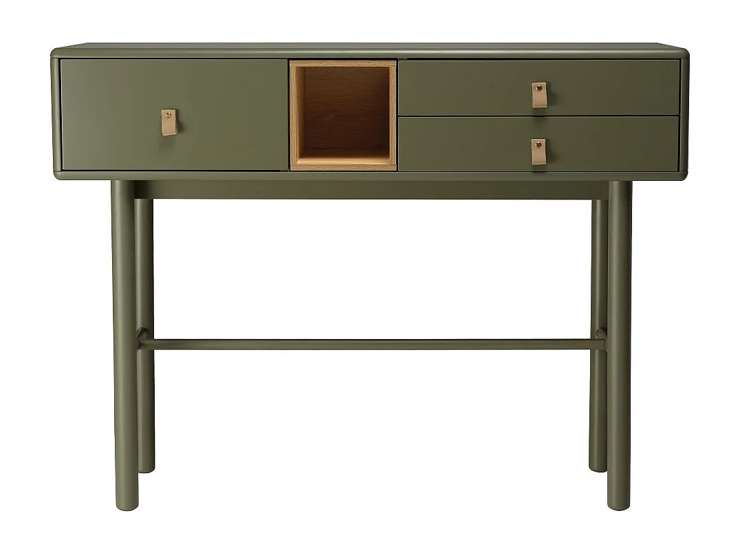 ETHAN - Console 3 tiroirs et 1 niche en bois naturel vert