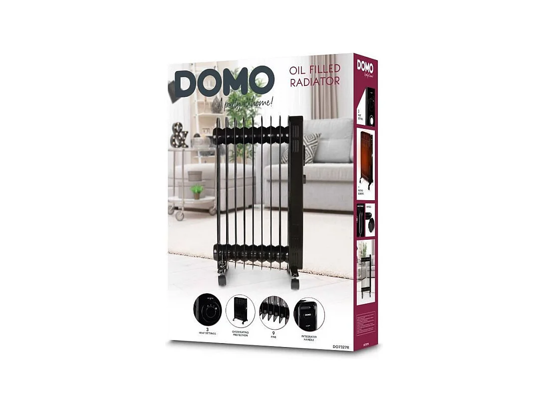 Radiateur à Bain d'Huile 2000W DOMO DO7327R Noir 42,5 x 28 x 64 cm