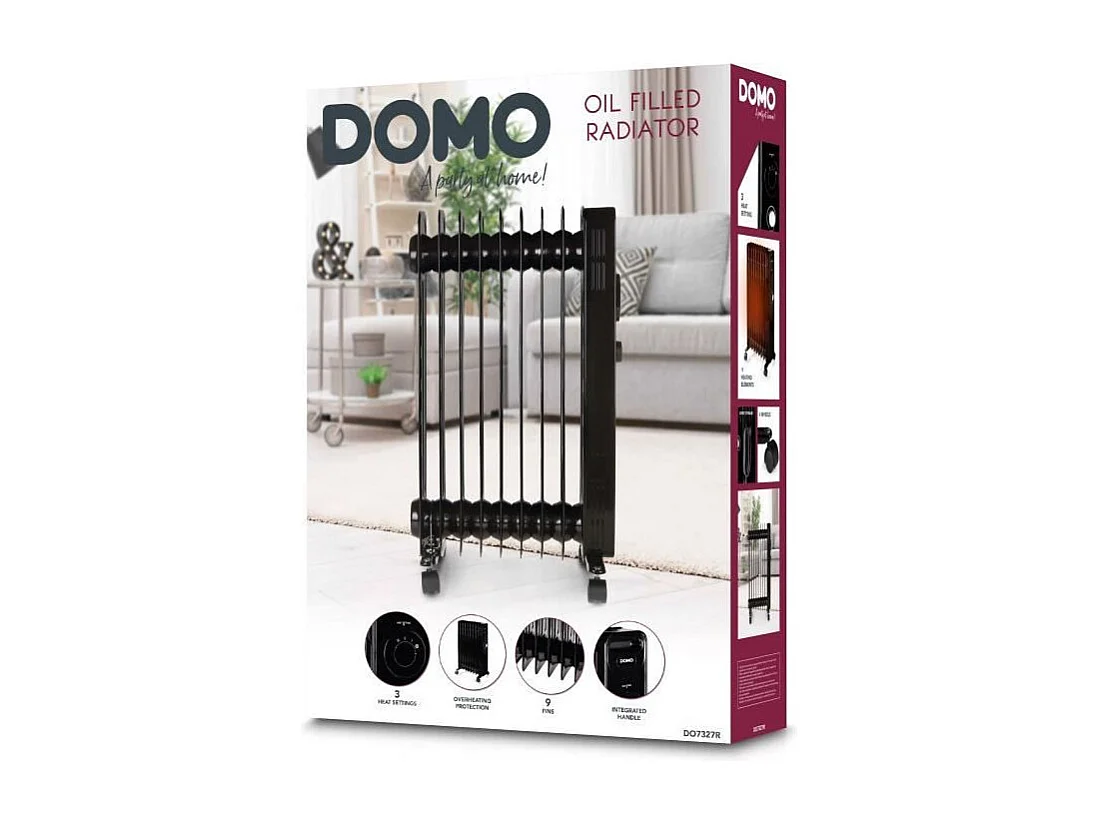 Radiateur à Bain d'Huile 2000W DOMO DO7327R Noir 42,5 x 28 x 64 cm