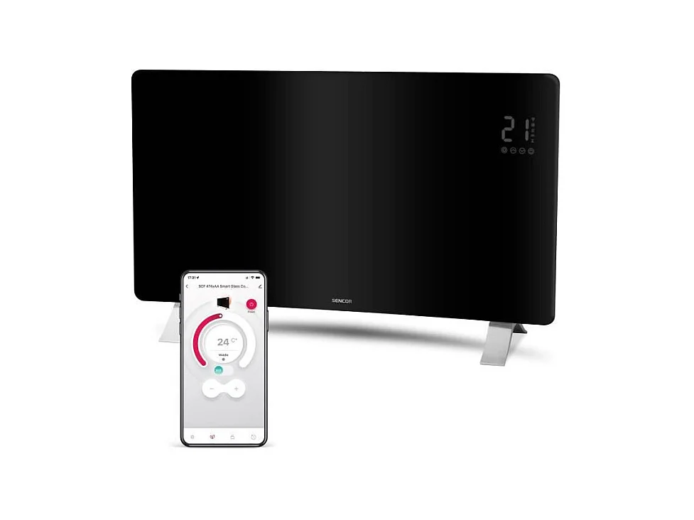 Radiateur intelligent Wi-Fi en verre - SENCOR - SCF 4741BK - 2400 W - 2 niveaux - Thermostat - Noir