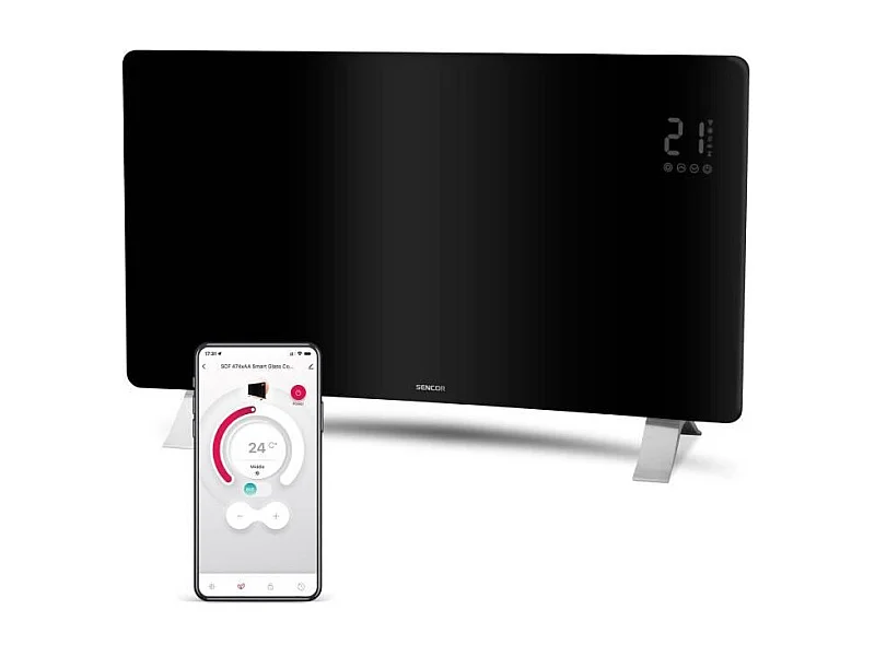 Radiateur intelligent Wi-Fi en verre - SENCOR - SCF 4741BK - 2400 W - 2 niveaux - Thermostat - Noir