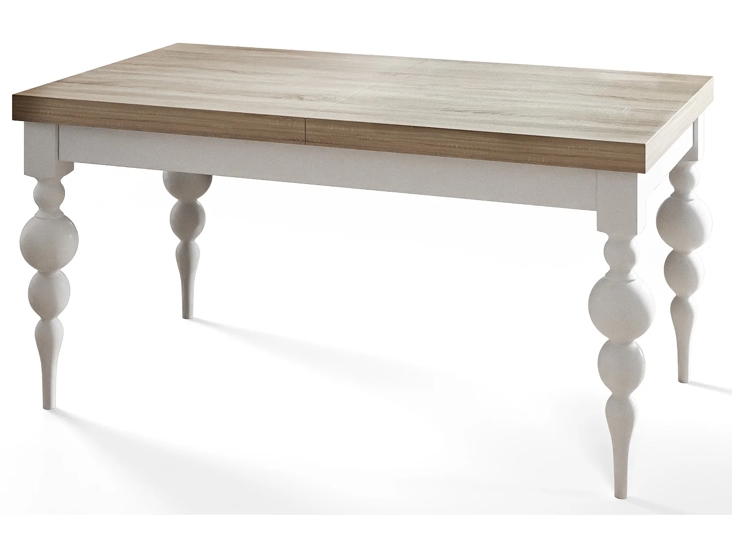 Table de salle à manger rectangulaire LENA, table à rallonges, dimensions: 140-180X80X78,5 cm, couleur: SONOMA, avec pieds de table de couleur blanche