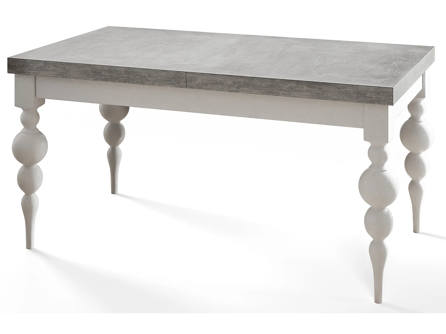 Table de salle à manger rectangulaire LENA, table à rallonges, dimensions: 120-160X80X78,5 cm, couleur: gris, avec pieds de table de couleur blanche