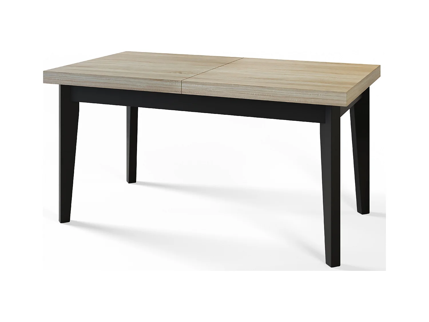 Table de salle à manger rectangulaire SKANDI, table à rallonges, dimensions: 200-300X100X78 cm, couleur: SONOMA, avec pieds en bois de couleur noire