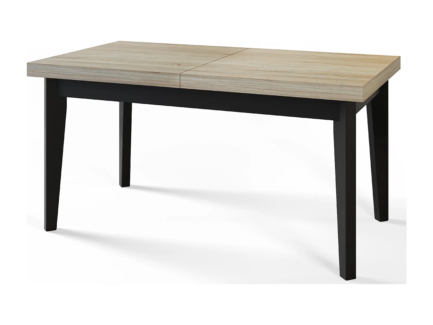 Table de salle à manger rectangulaire SKANDI, table à rallonges, dimensions: 200-300X100X78 cm, couleur: SONOMA, avec pieds en bois de couleur noire