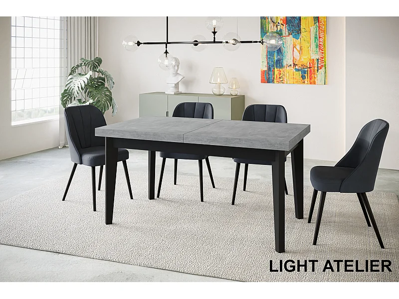 Table de salle à manger rectangulaire SKANDI, table à rallonges, dimensions: 200-300X100X78 cm, couleur: ATELIER, avec pieds en bois de couleur noire