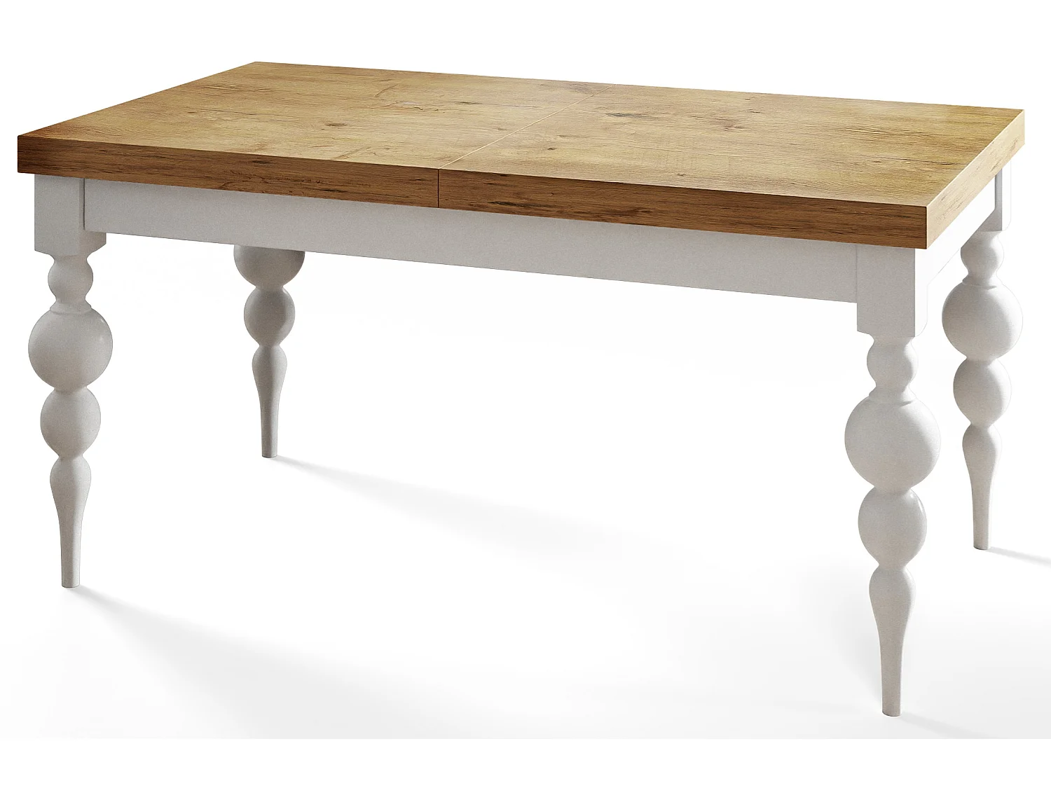 Table de salle à manger rectangulaire LENA, table à rallonges, dimensions: 120-160X80X78,5 cm, couleur: LANCELOT, avec pieds de table de couleur blanche