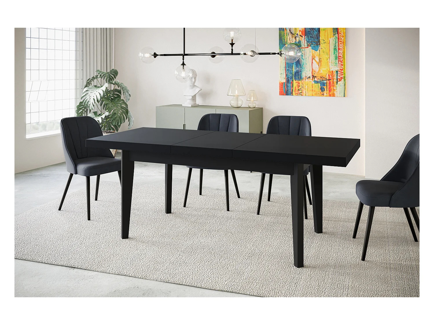 Table de salle à manger rectangulaire SKANDI, table à rallonges, dimensions: 160-210X90X78 cm, couleur: noir, avec pieds en bois de couleur noire