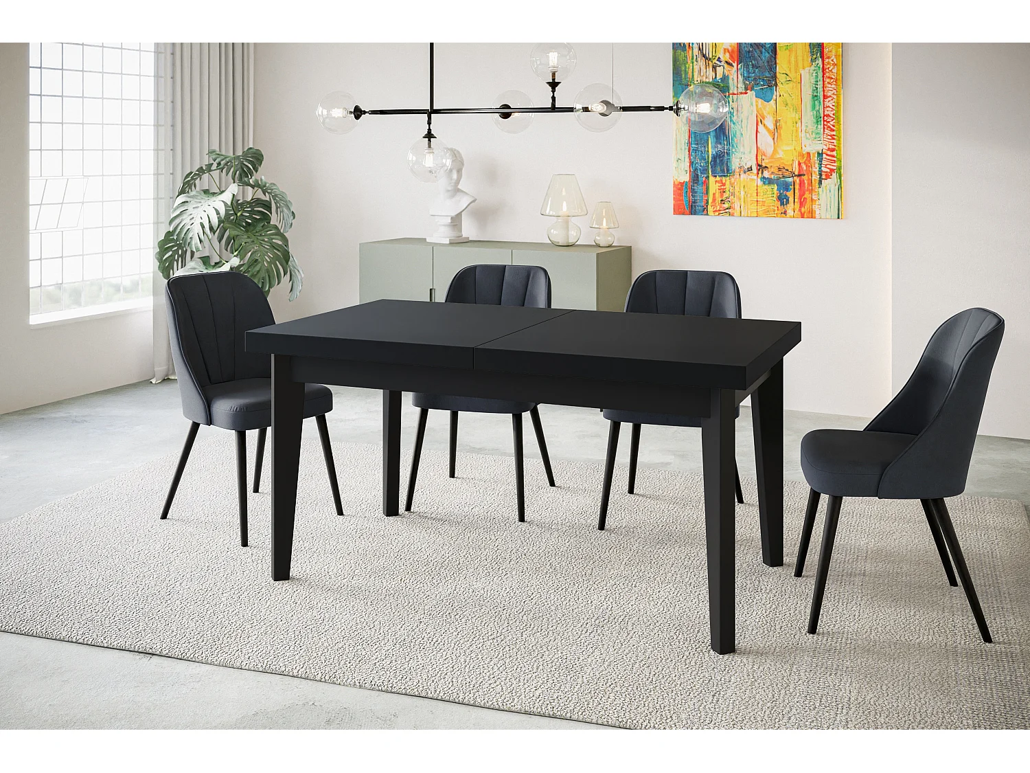 Table de salle à manger rectangulaire SKANDI, table à rallonges, dimensions: 160-210X90X78 cm, couleur: noir, avec pieds en bois de couleur noire