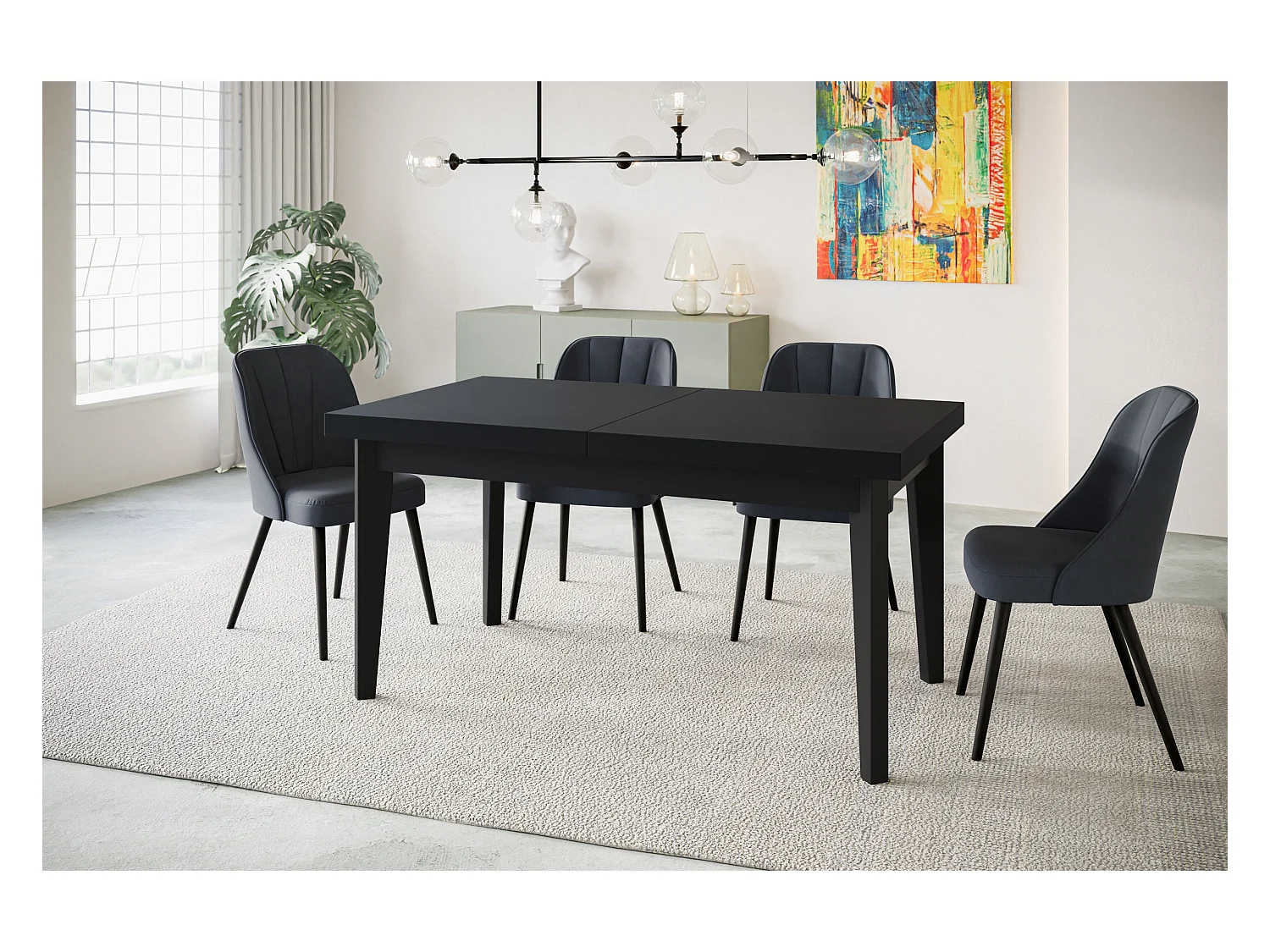 Table de salle à manger rectangulaire SKANDI, table à rallonges, dimensions: 140-180X80X78 cm, couleur: noir, avec pieds en bois de couleur noire