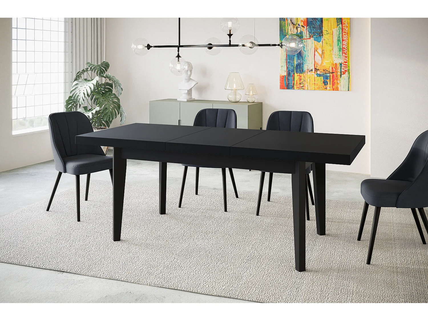 Table de salle à manger rectangulaire SKANDI, table à rallonges, dimensions: 140-180X80X78 cm, couleur: noir, avec pieds en bois de couleur noire