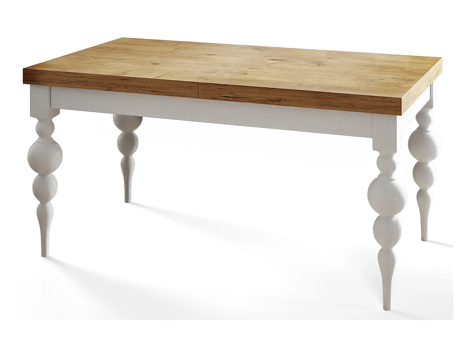 Table de salle à manger rectangulaire LENA, table à rallonges, dimensions: 140-180X80X78,5 cm, couleur: LANCELOT, avec pieds de table de couleur blanche