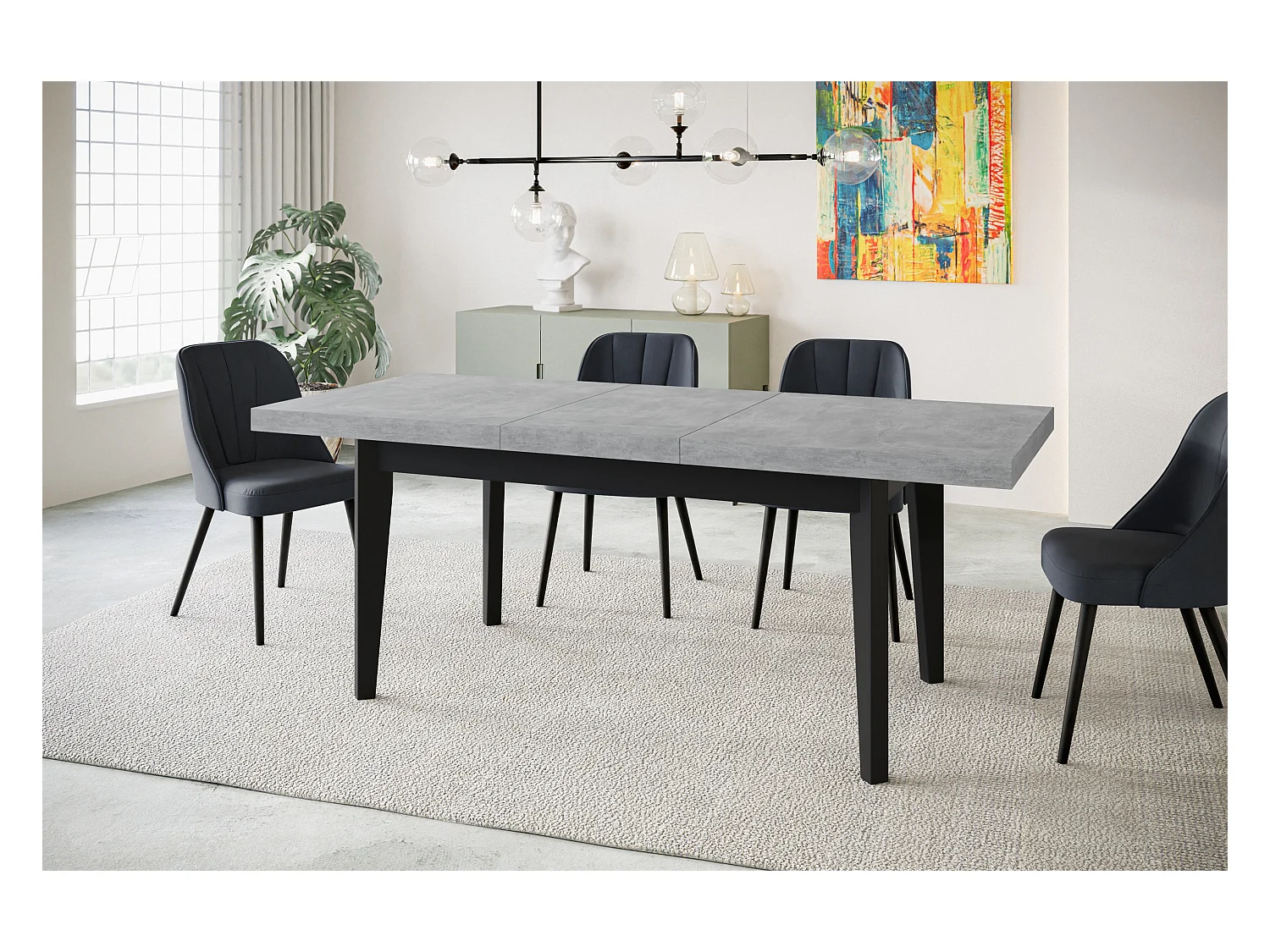 Table de salle à manger rectangulaire SKANDI, table à rallonges, dimensions: 120-160X80X78 cm, couleur: ATELIER, avec pieds en bois de couleur noire