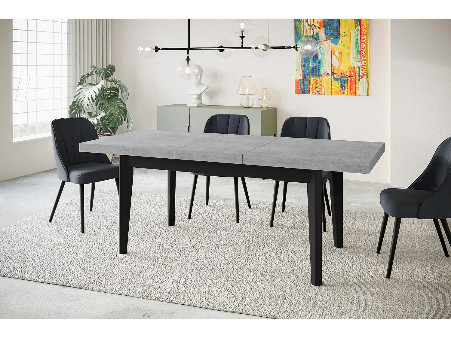 Table de salle à manger rectangulaire SKANDI, table à rallonges, dimensions: 120-160X80X78 cm, couleur: ATELIER, avec pieds en bois de couleur noire