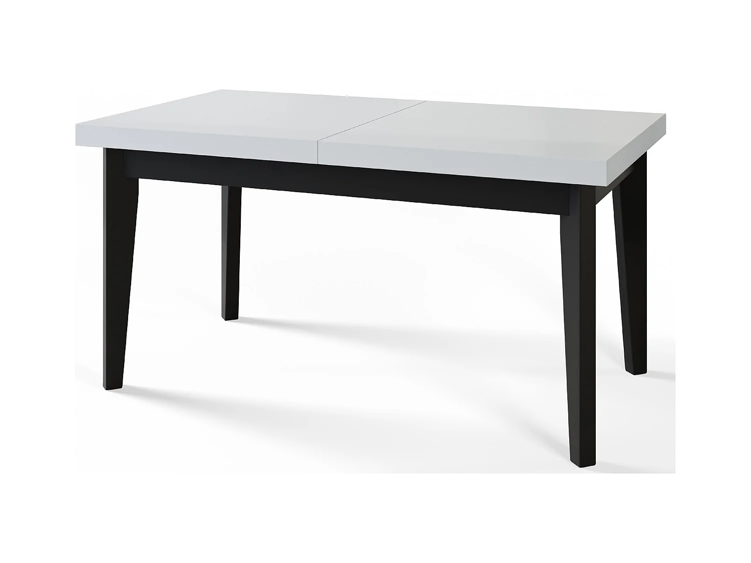 Table de salle à manger rectangulaire SKANDI, table à rallonges, dimensions: 160-210X90X78 cm, couleur: blanc, avec pieds en bois de couleur noir
