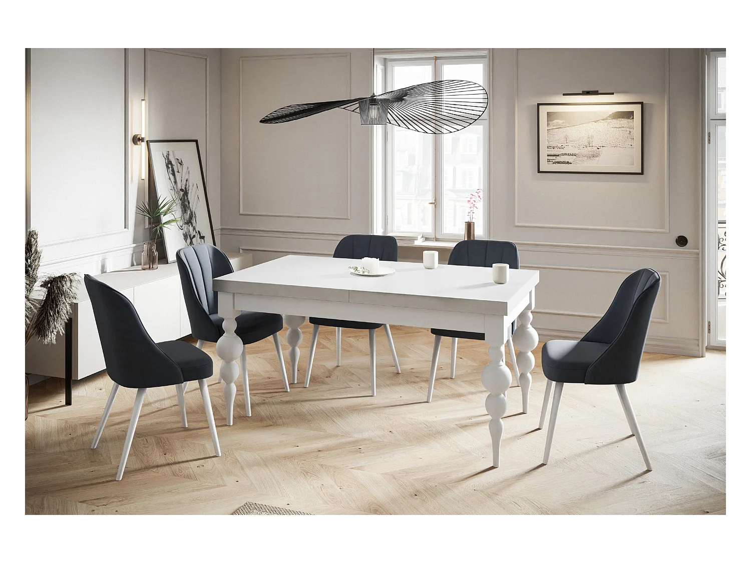 Table de salle à manger rectangulaire LENA, table à rallonges, dimensions: 160-210X90X78,5 cm, couleur: blanc, avec pieds de table de couleur blanche