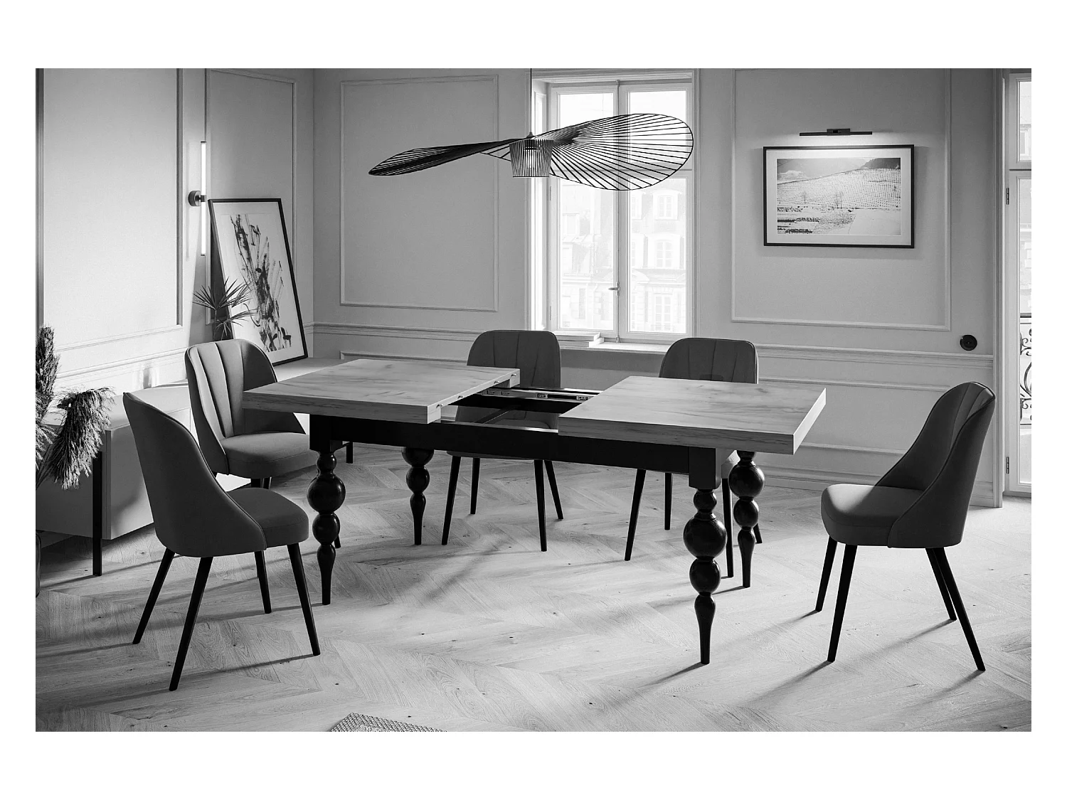 Table de salle à manger rectangulaire LENA, table à rallonges, dimensions: 120-160X80X78,5 cm, couleur: noir, avec pieds de table de couleur noire