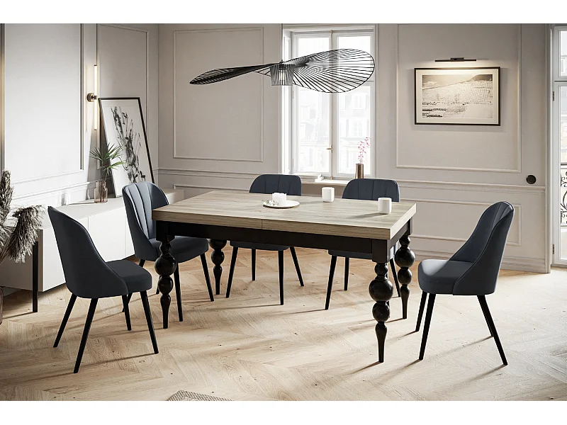 Table de salle à manger rectangulaire LENA, table à rallonges, dimensions: 170-250X90X78,5 cm, couleur: SONOMA, avec pieds de table de couleur noire