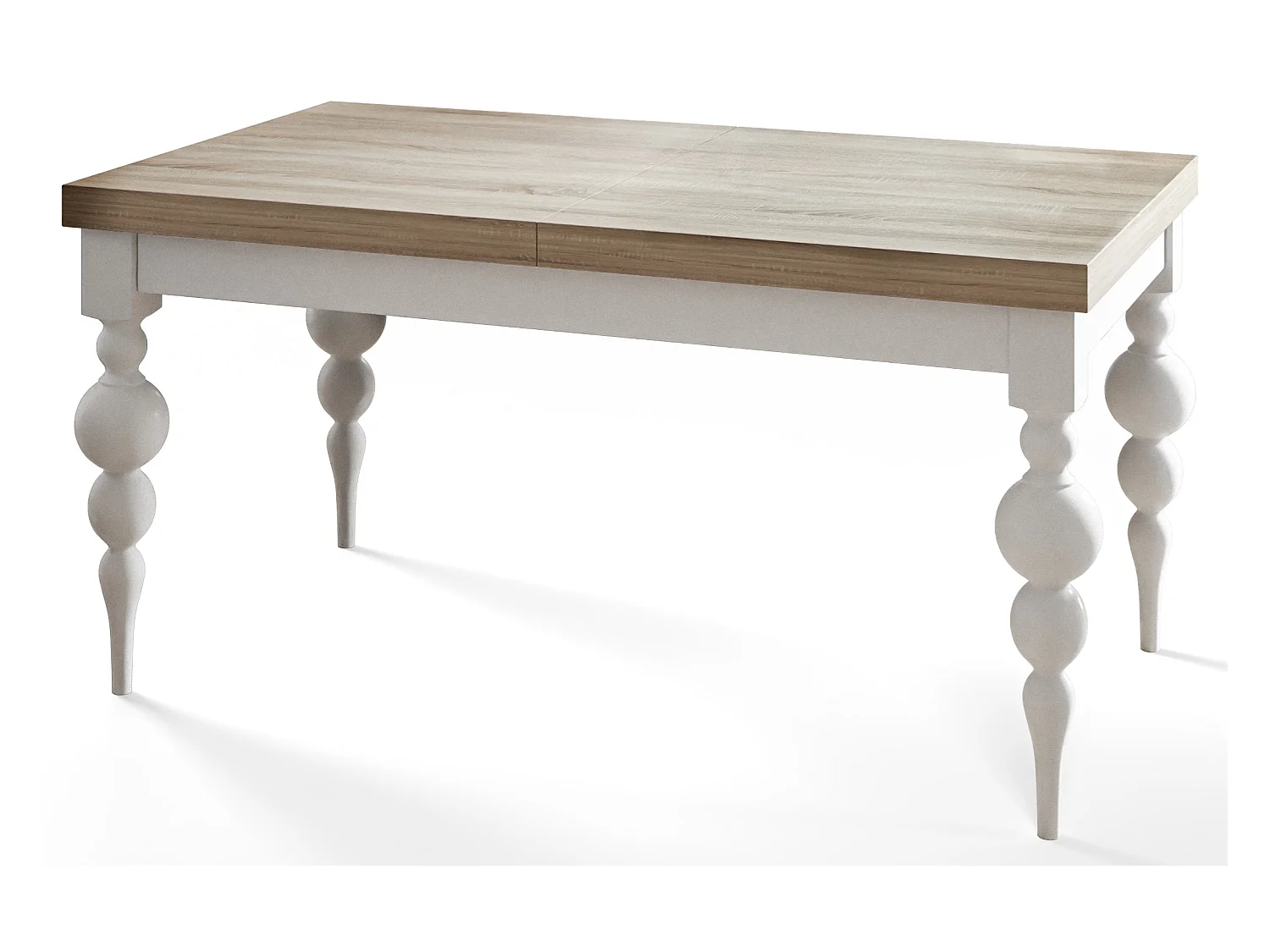 Table de salle à manger rectangulaire LENA, table à rallonges, dimensions: 160-210X90X78,5 cm, couleur: SONOMA, avec pieds de table de couleur blanche