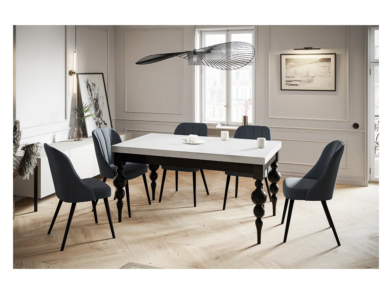 Table de salle à manger rectangulaire LENA, table à rallonges, dimensions: 140-180X80X78,5 cm, couleur: noir, avec pieds de table de couleur noire
