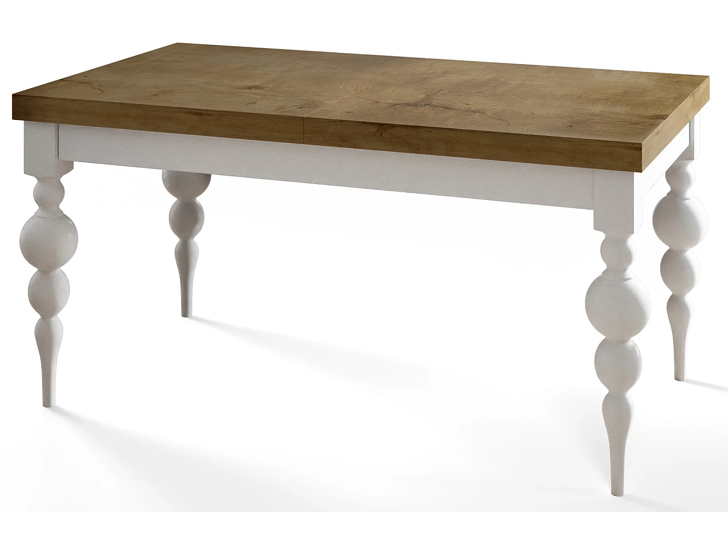 Table de salle à manger rectangulaire LENA, table à rallonges, dimensions: 160-210X90X78,5 cm, couleur: LEFKAS, avec pieds de table de couleur blanche
