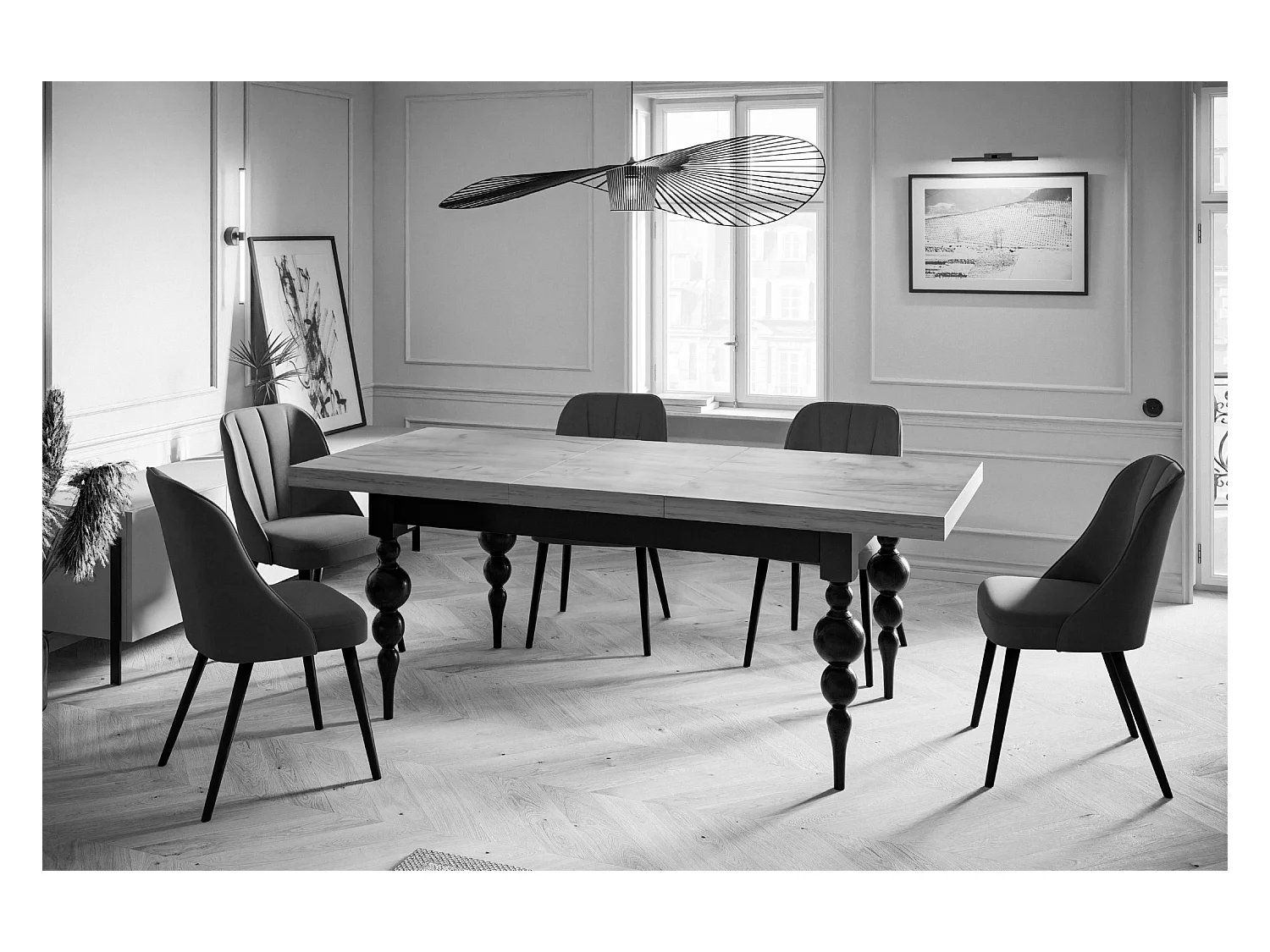 Table de salle à manger rectangulaire LENA, table à rallonges, dimensions: 120-160X80X78,5 cm, couleur: LANCELOT, avec pieds de table de couleur noire