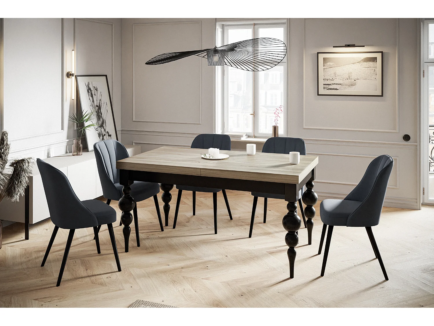 Table de salle à manger rectangulaire LENA, table à rallonges, dimensions: 200-300X100X78,5 cm, couleur: SONOMA, avec pieds de table de couleur noire