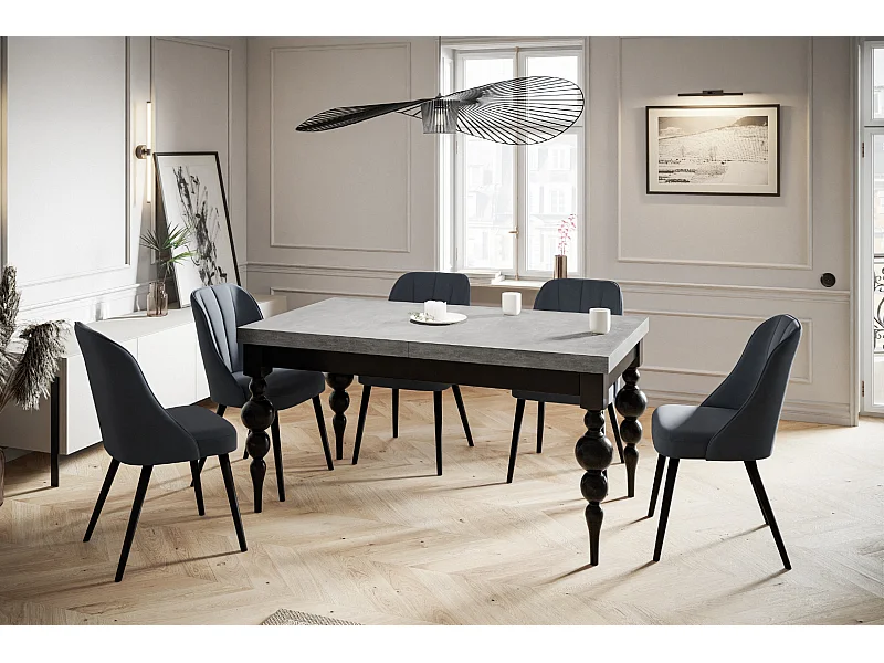 Table de salle à manger rectangulaire LENA, table à rallonges, dimensions: 200-300X100X78,5 cm, couleur: gris, avec pieds de table de couleur noire