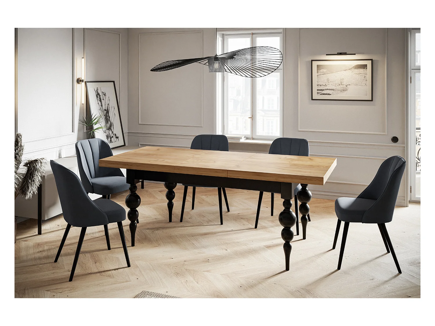 Table de salle à manger rectangulaire LENA, table à rallonges, dimensions: 170-250X90X78,5 cm, couleur: CRAFT, avec pieds de table de couleur noire