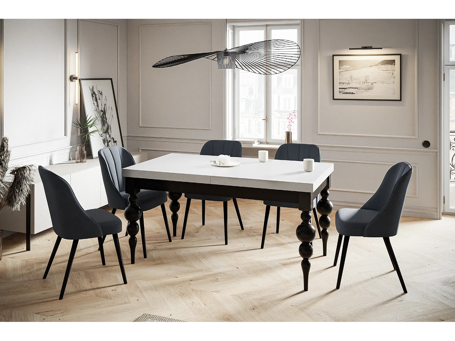 Table de salle à manger rectangulaire LENA, table à rallonges, dimensions: 160-210X90X78,5 cm, couleur: noir, avec pieds de table de couleur noire