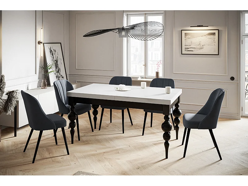 Table de salle à manger rectangulaire LENA, table à rallonges, dimensions: 160-210X90X78,5 cm, couleur: noir, avec pieds de table de couleur noire