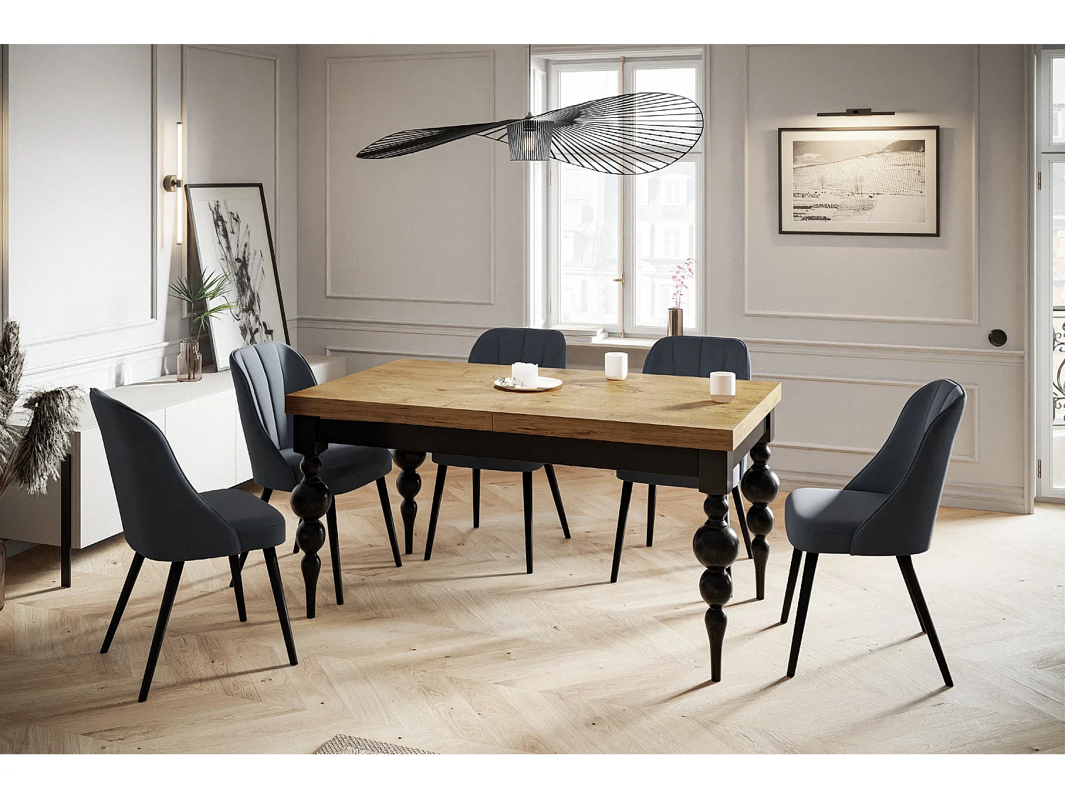 Table de salle à manger rectangulaire LENA, table à rallonges, dimensions: 200-300X100X78,5 cm, couleur: LANCELOT, avec pieds de table de couleur noire