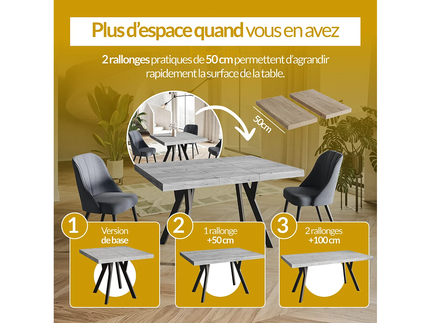 Table a Manger Extensible - Table Carrée Extensible - Table de Salle à Manger Moderne - Plateau Stratifié 36 mm - Pieds en Hêtre - 90/190 cm - Blanc