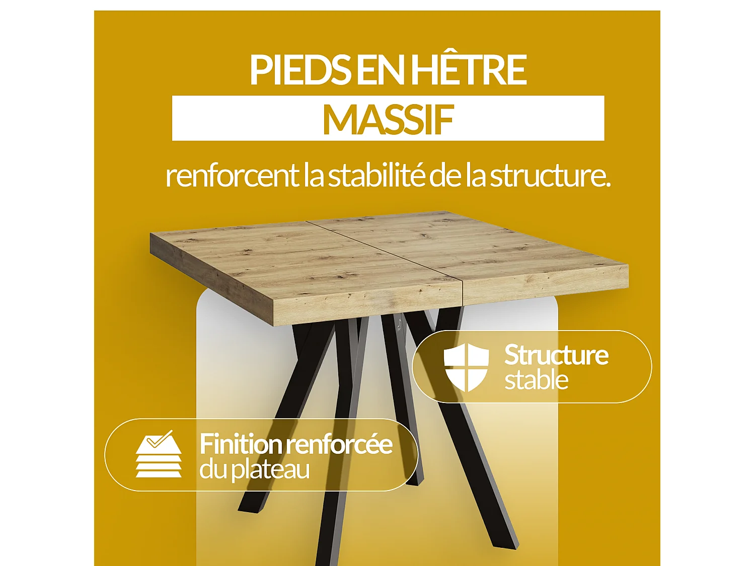 Table a Manger Extensible - Table Carrée Extensible - Table de Salle à Manger Moderne - Plateau Stratifié 36 mm - Pieds en Hêtre - 90/190 cm - Blanc