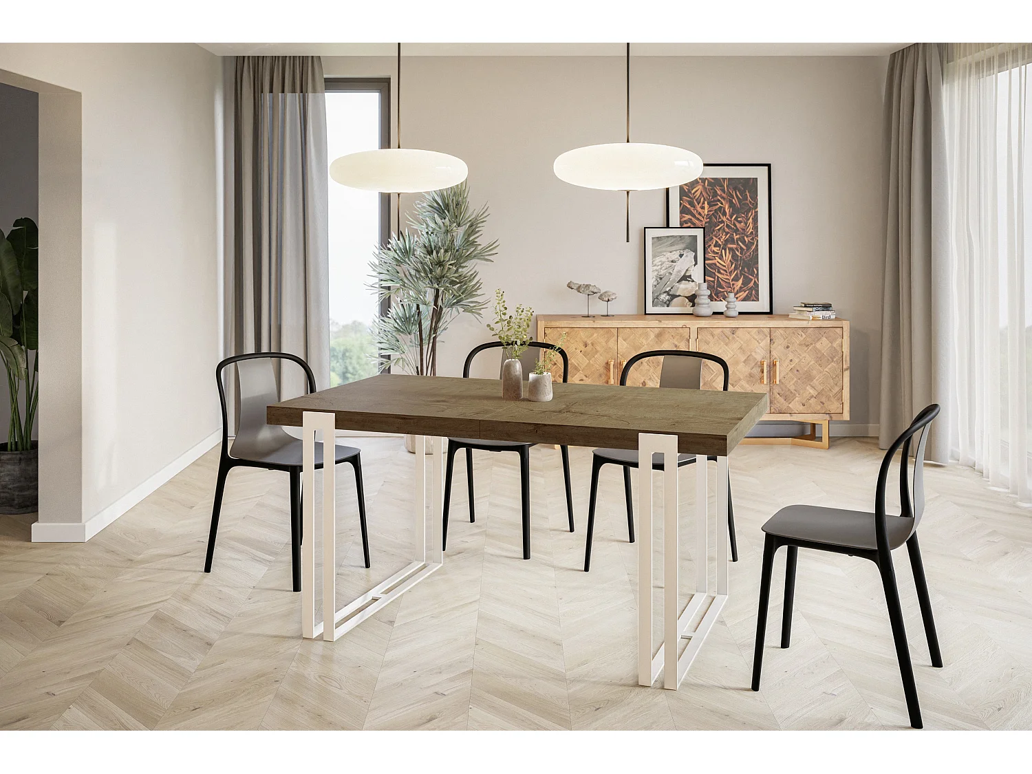 Table de salle à manger rectangulaire ROSA, table à rallonges, dimensions: 160-260X90X77 cm, couleur: LEFKAS, avec pieds métalliques de couleur blanche