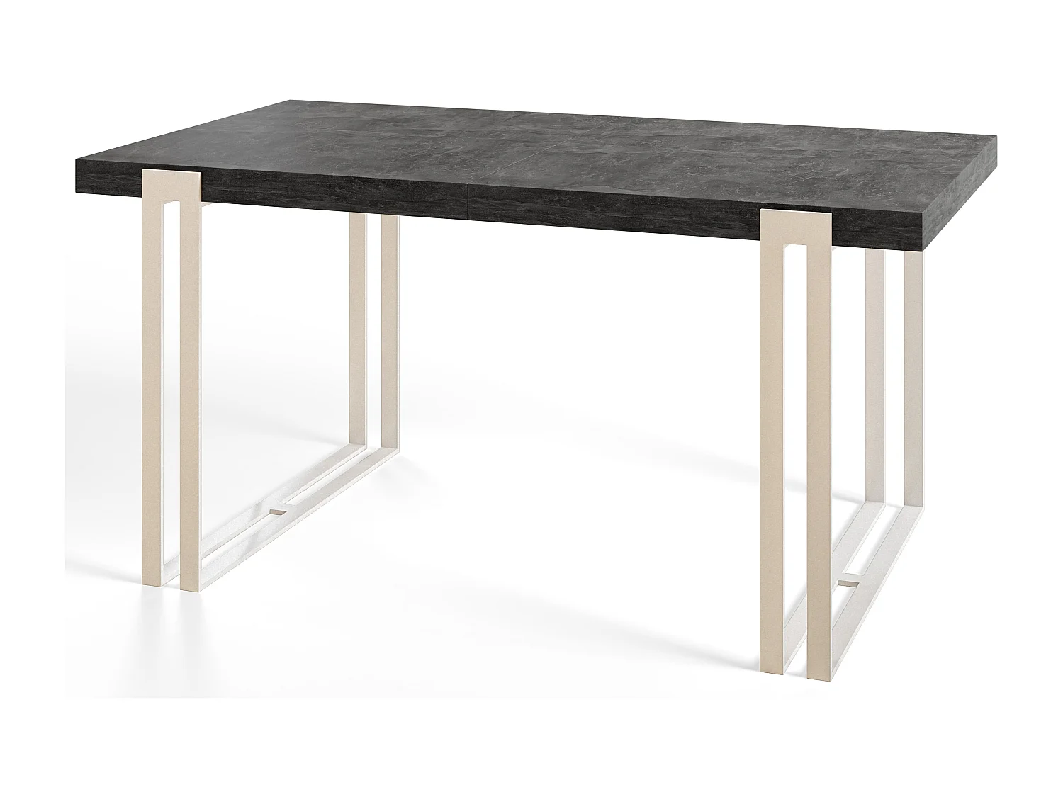 Table de salle à manger rectangulaire ROSA, table à rallonges, dimensions: 160-260X90X77 cm, couleur: gris foncé, avec pieds métalliques de couleur blanche