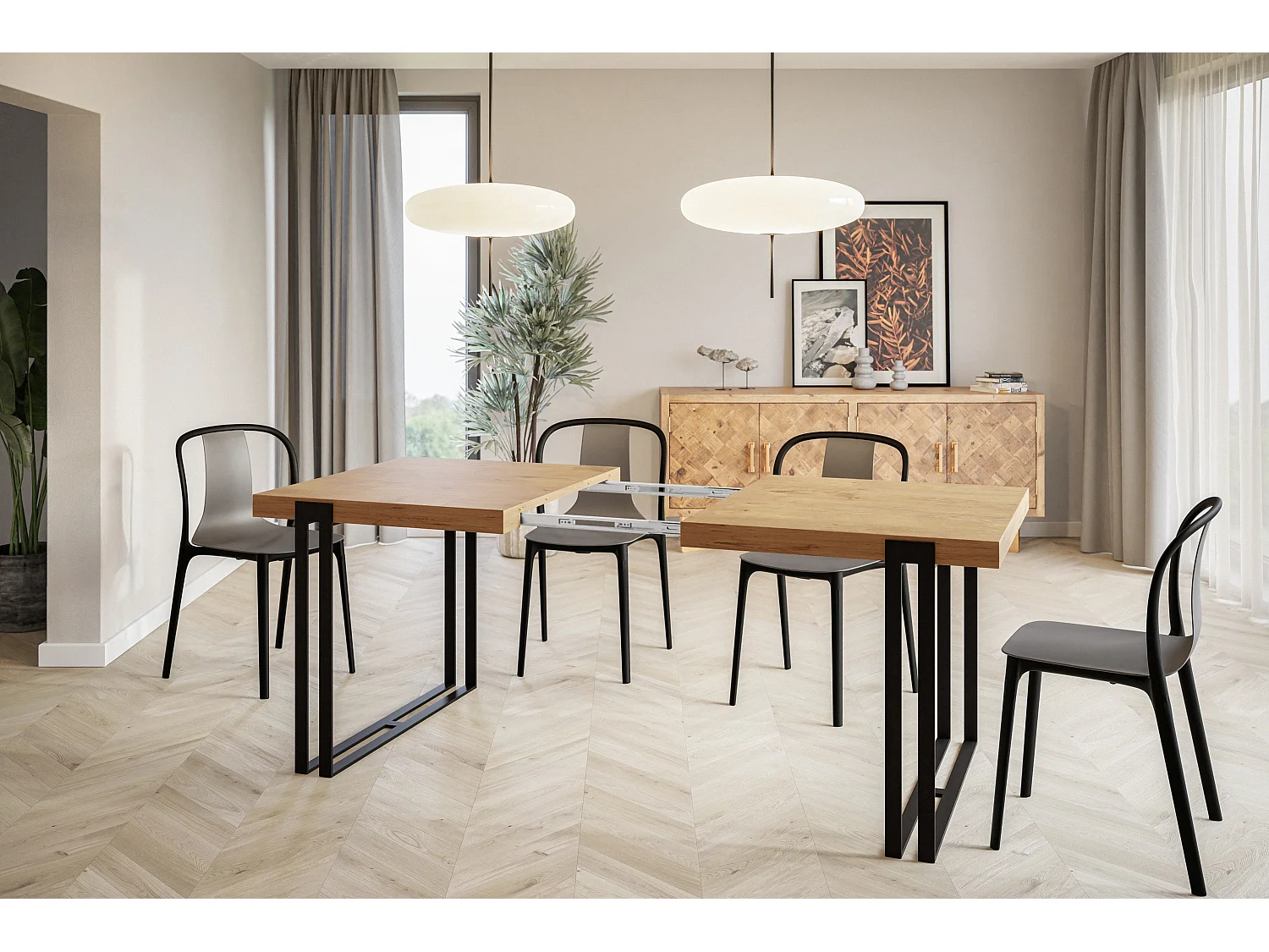 Table de salle à manger rectangulaire ROSA, table à rallonges, dimensions: 160-260X90X77 cm,couleur: LANCELOT, avec pieds métalliques de couleur noire