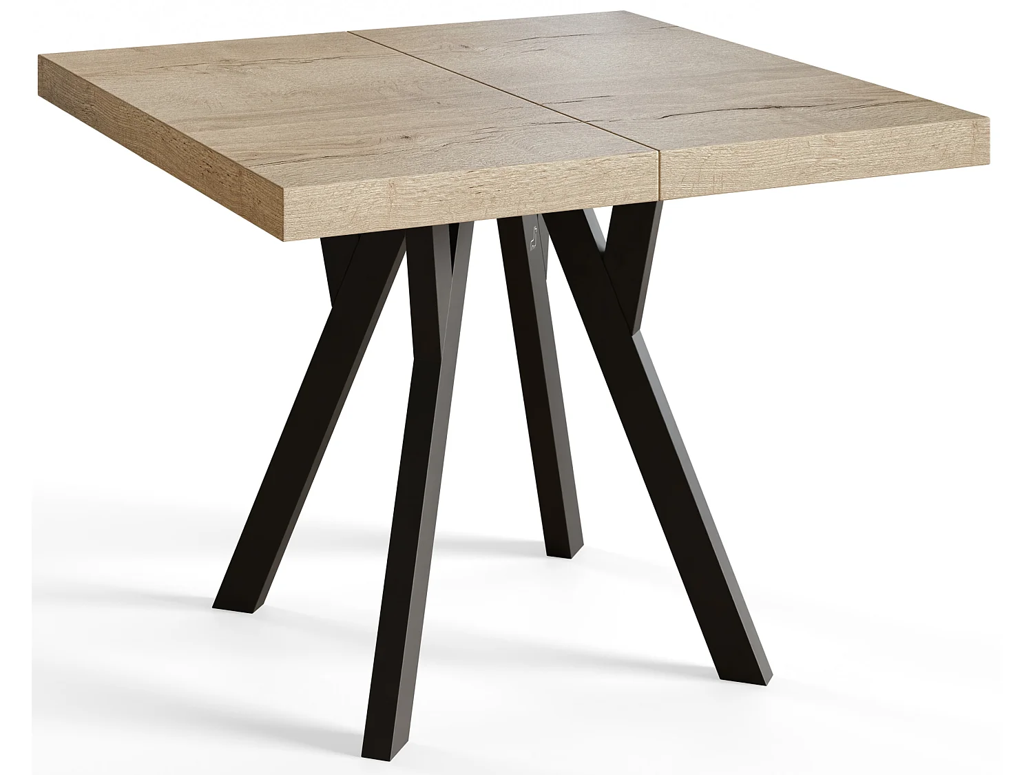 Table de salle à manger carrée RICO, table à rallonges, dimensions: 100-200X100X77 cm, couleur: HALIFAX, avec pieds en bois de couleur noire