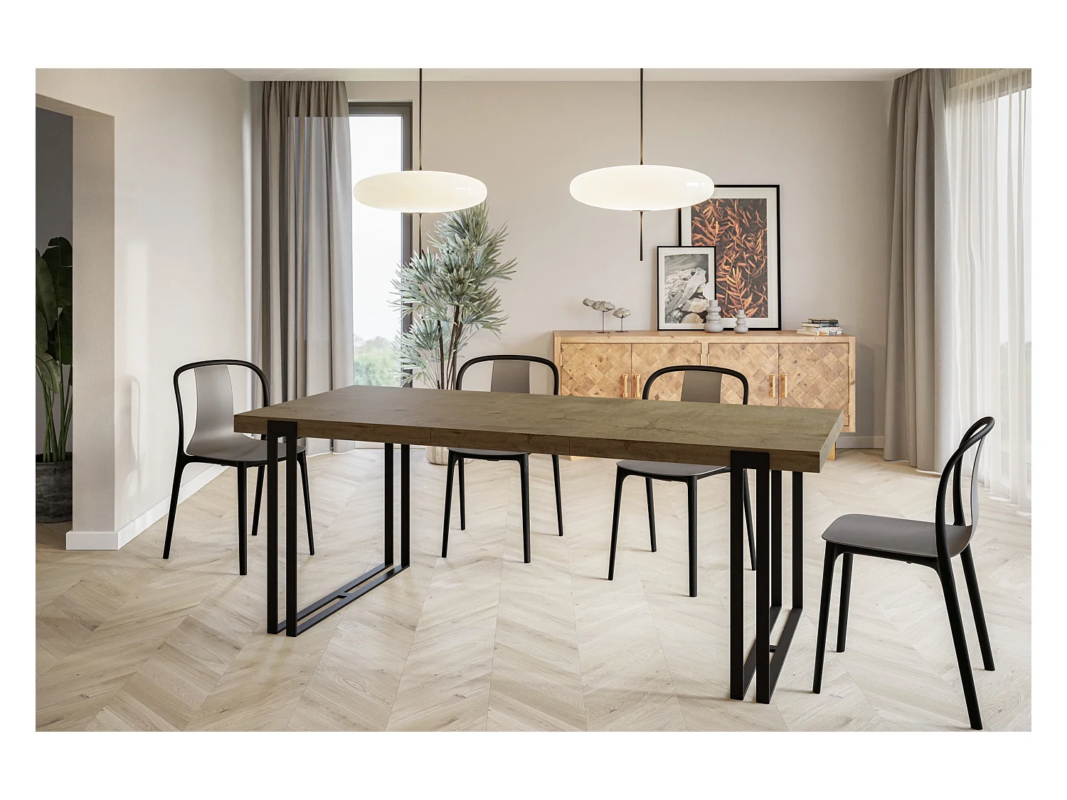 Table de salle à manger rectangulaire ROSA, table à rallonges, dimensions: 160-260X90X77 cm, couleur: LEFKAS, avec pieds métalliques de couleur noire