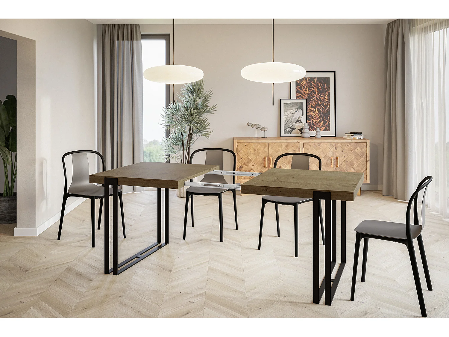 Table de salle à manger rectangulaire ROSA, table à rallonges, dimensions: 160-260X90X77 cm, couleur: LEFKAS, avec pieds métalliques de couleur noire