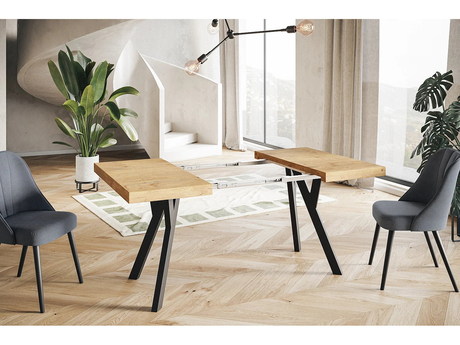 Table de salle à manger carrée RICO, table à rallonges, dimensions: 90-190X90X77 cm, couleur: LANCELOT, avec pieds en bois de couleur noire