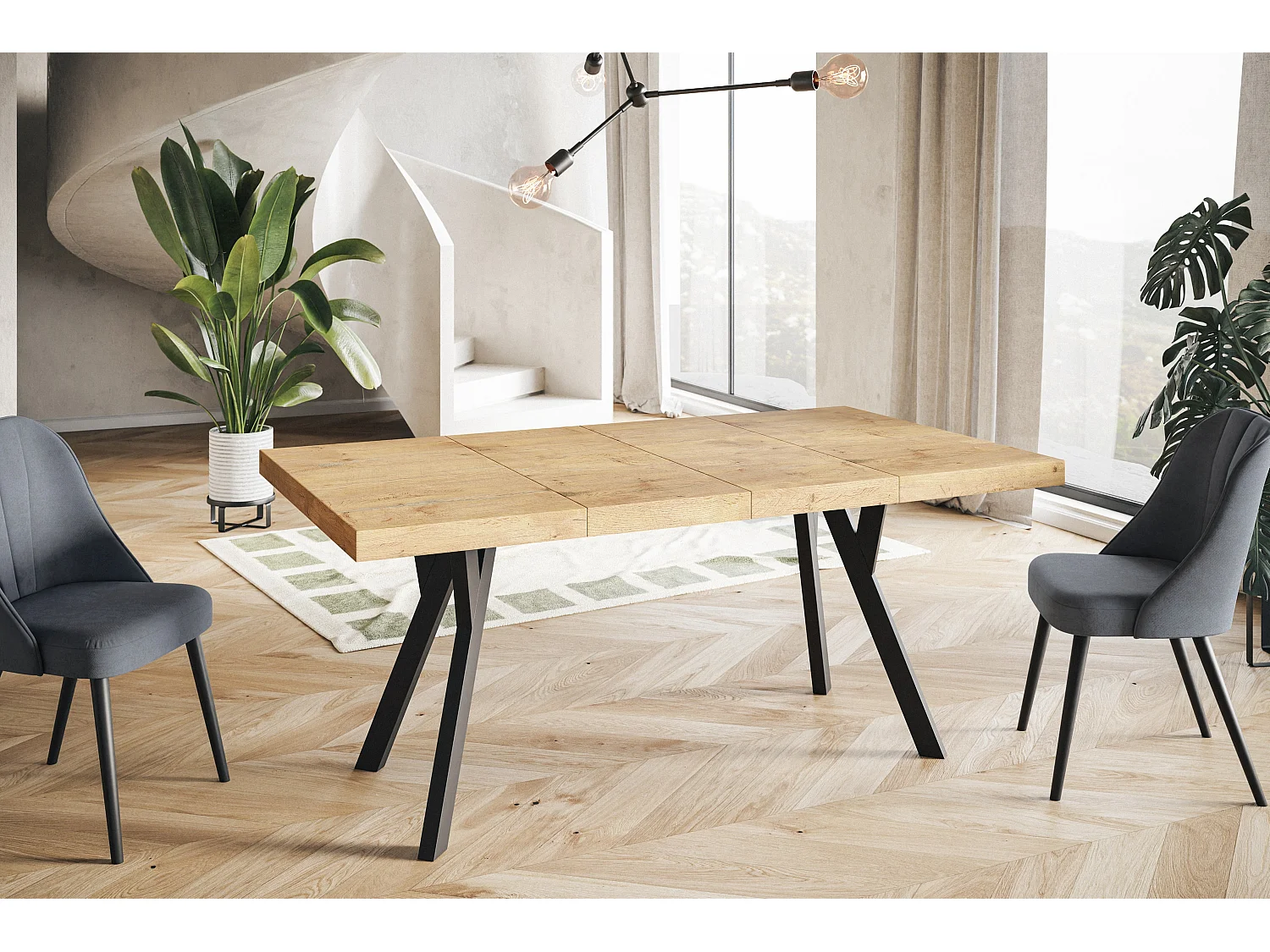 Table de salle à manger carrée RICO, table à rallonges, dimensions: 90-190X90X77 cm, couleur: LANCELOT, avec pieds en bois de couleur noire