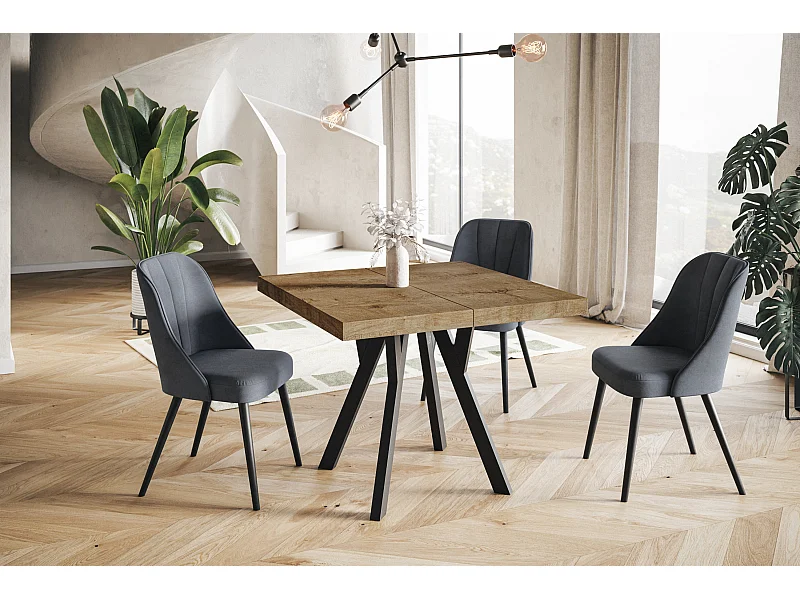 Table de salle à manger carrée RICO, table à rallonges, dimensions: 100-200X100X77 cm, couleur: LEFAKS, avec pieds en bois de couleur noire