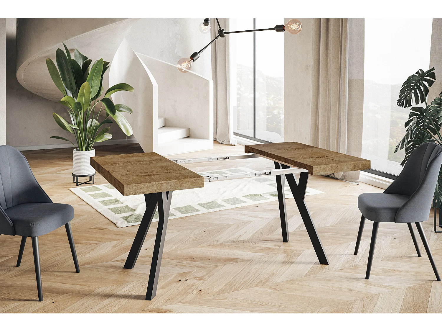 Table de salle à manger carrée RICO, table à rallonges, dimensions: 100-200X100X77 cm, couleur: LEFAKS, avec pieds en bois de couleur noire