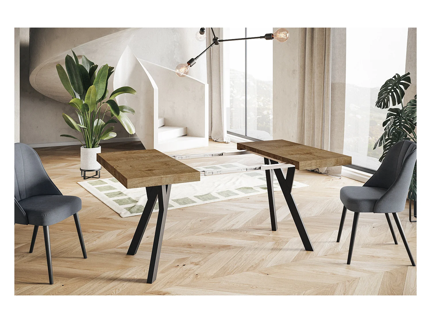 Table de salle à manger carrée RICO, table à rallonges, dimensions: 120-220X120X77 cm, couleur: LEFAKS, avec pieds en bois de couleur noire