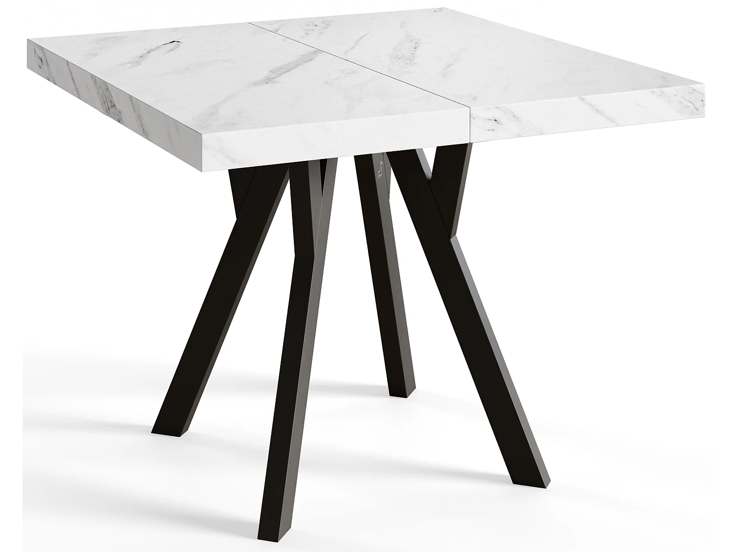 Table de salle à manger carrée RICO, table à rallonges, dimensions: 100-200X100X77 cm, couleur: MARMUR, avec pieds en bois de couleur noire