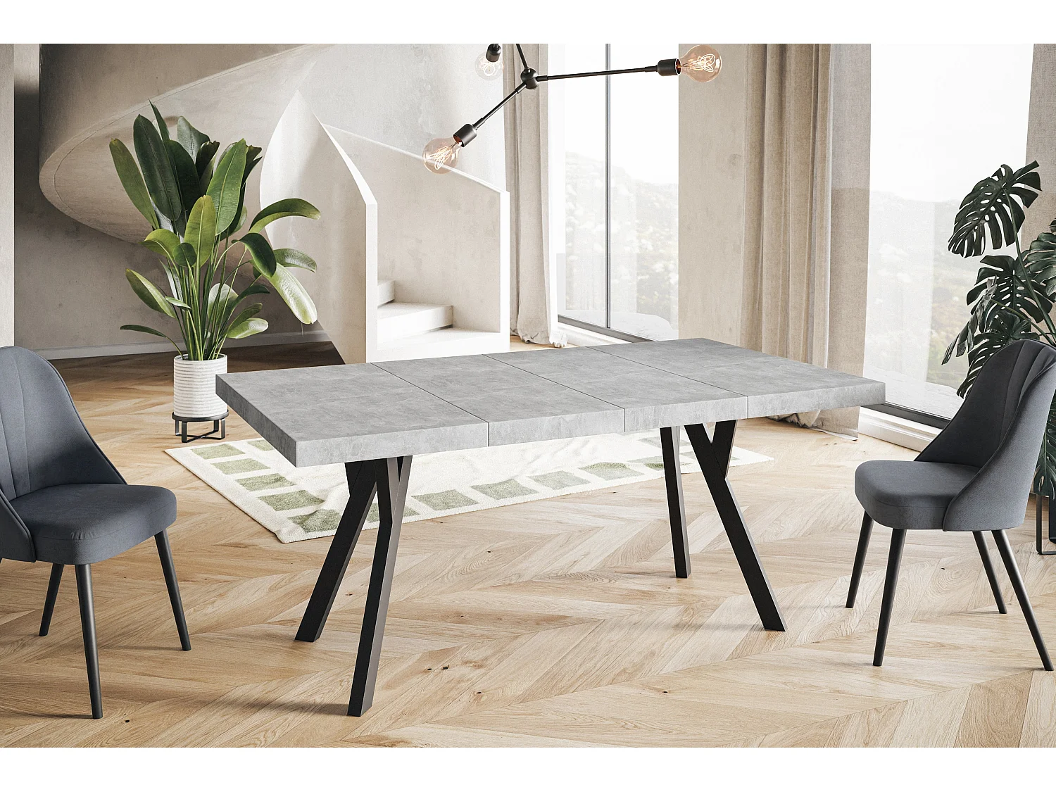 Table de salle à manger carrée RICO, table à rallonges, dimensions: 90-190X90X77 cm, couleur: graphite, avec pieds en bois de couleur noire