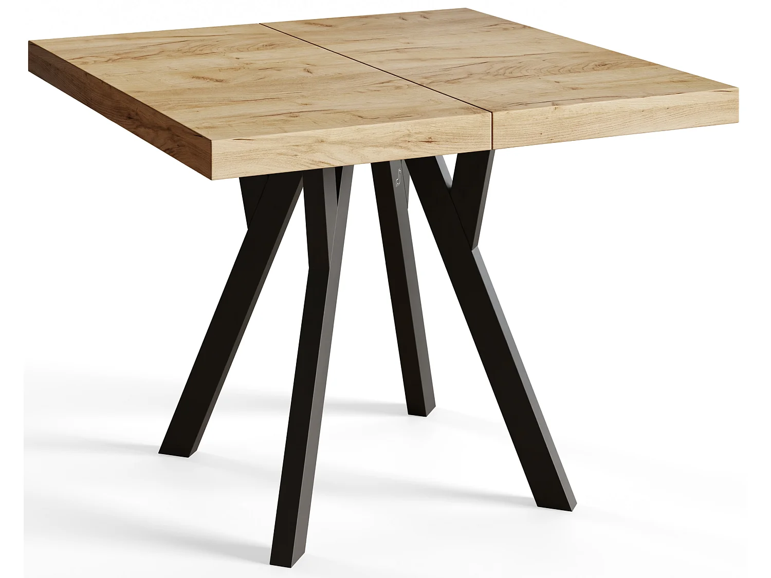 Table de salle à manger carrée RICO, table à rallonges, dimensions: 100-200X100X77 cm, couleur: CRAFT, avec pieds en bois de couleur noire