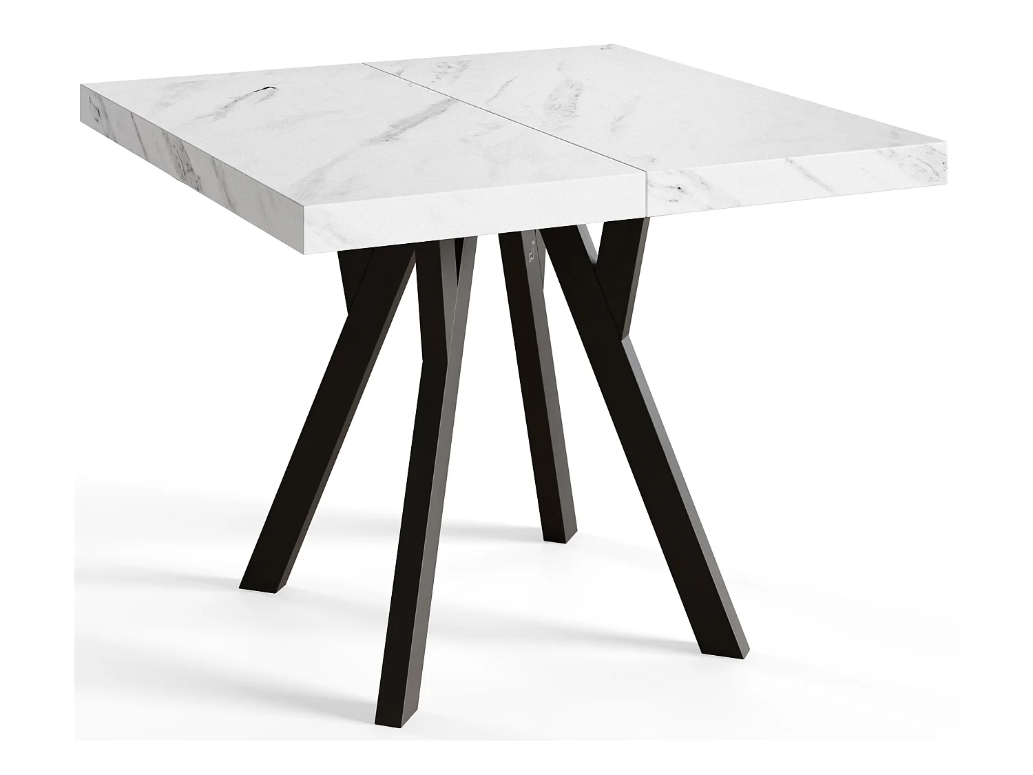 Table de salle à manger carrée RICO, table à rallonges, dimensions: 120-220X120X77 cm, couleur: MARMUR, avec pieds en bois de couleur noire